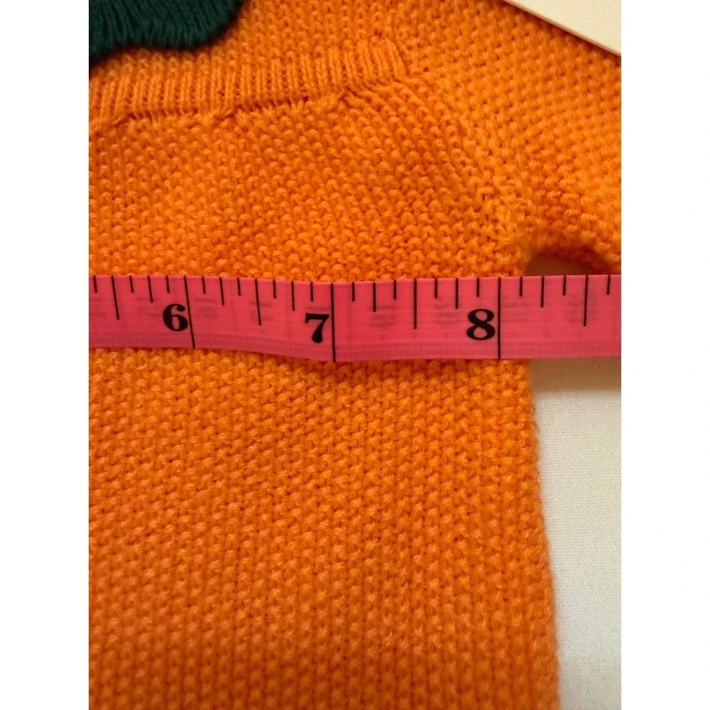 New Janie and Jack Orange Pumpkin Knit Romper Green Collar 0-3 Months Halloween